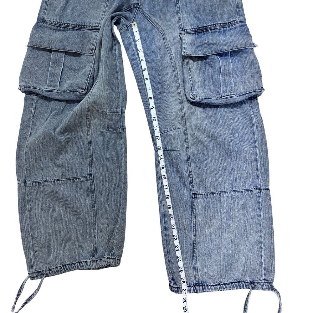 Womens Small oversized Denim Cargo jeans
Drawstring Waist barrel leg baggy - Picture 7 of 9